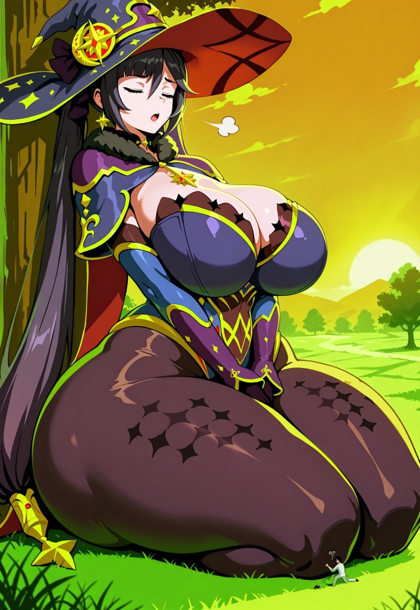 1girls absurd_res absurdres against_tree ai_assisted anime anime_style civitai female female_only fingering front_view genshin_impact giantess hands_between_legs high_resolution highres horny_female huge_breasts macrophilia masturbation mona_(genshin_impact) on_the_ground outside size_fetish solo tall_female thick_thighs wide_hips