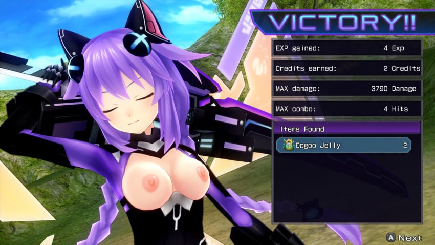 1girls 3d mod neptune_(neptunia) neptunia_(series) nipples purple_heart_(neptunia) screencap screenshot