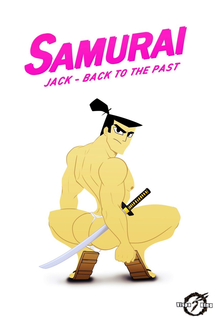 almost_naked anaconda_pose booty dat_ass looking_at_viewer looking_back male_only muscular_male samurai_jack samurai_jack_(character) sandals solo thong vispaking