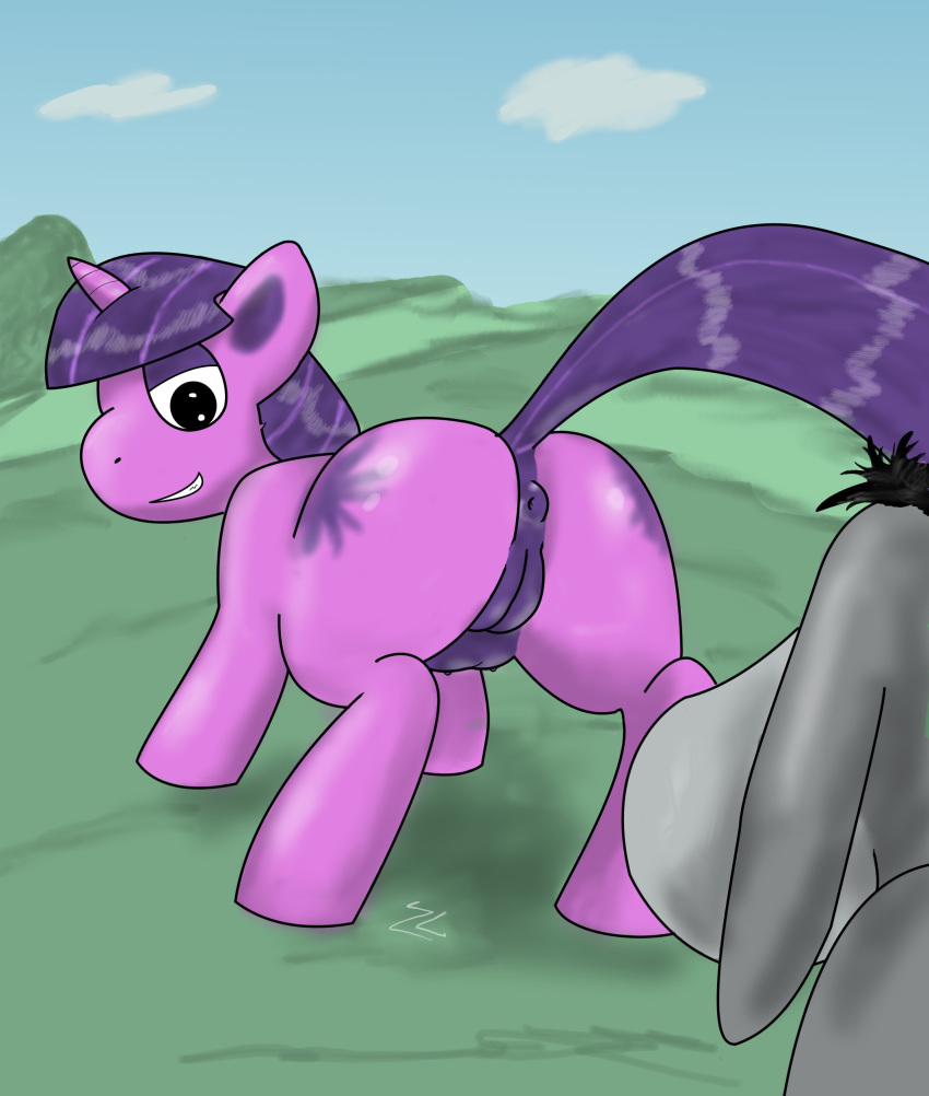 2012 anus ass crossover cutie_mark disney donkey eeyore equine female friendship_is_magic hair horn horse looking_at_viewer mad male multicolored_hair my_little_pony nipples parody pony purple_fur pussy smile smooth_skin twilight_sparkle_(mlp) unicorn wide_hips winnie_the_pooh_(franchise) zekromlover