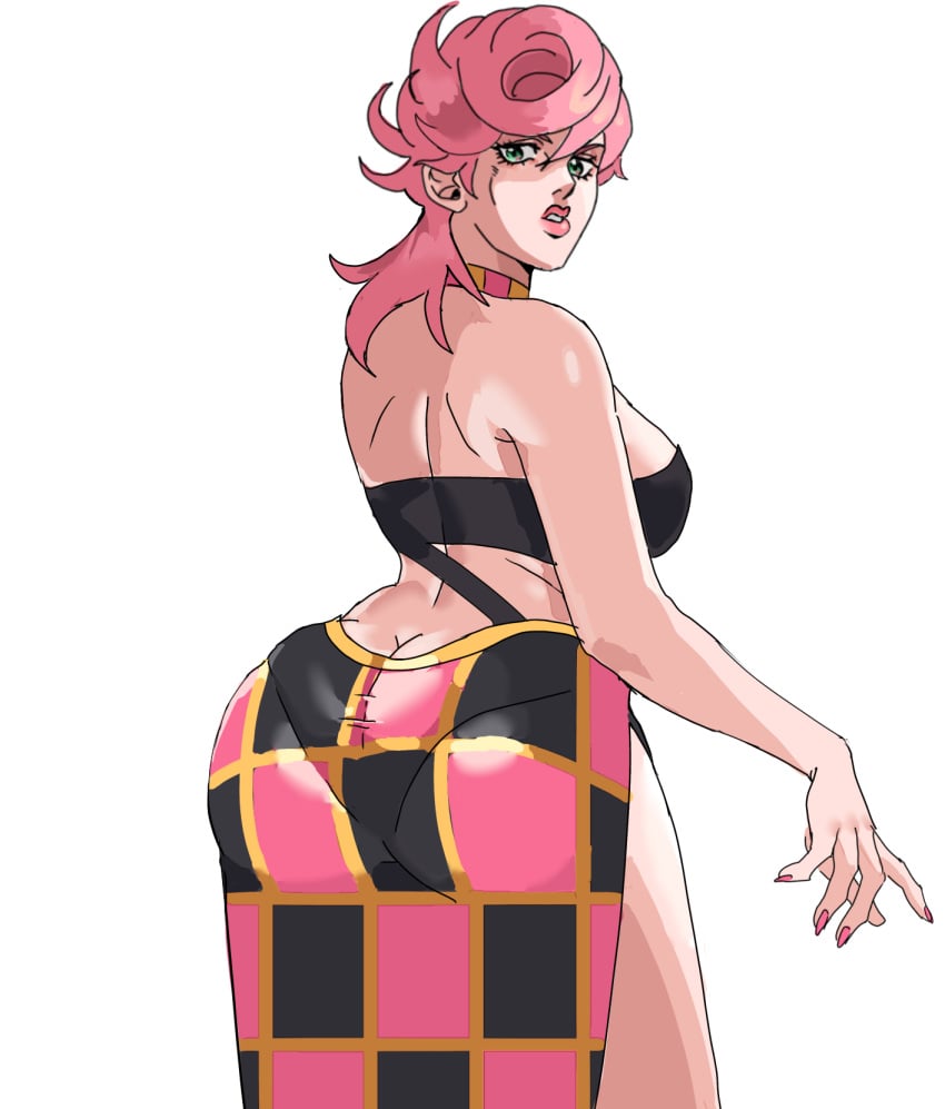 ass green_eyes jojo&#039;s_bizarre_adventure panties_visible_through_clothing pink_hair trish_una vento_aureo