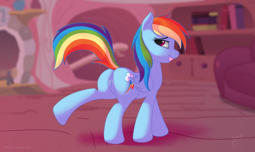 anus cutie_mark equine female friendship_is_magic hi_res my_little_pony pegasus presenting pussy rainbow_dash_(mlp) skipsy solo straight_hair wings