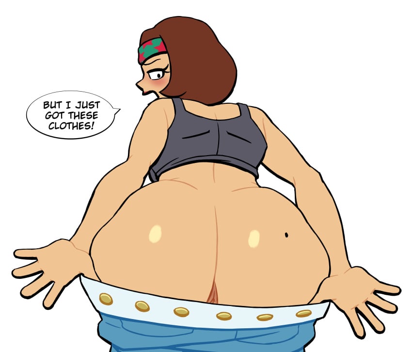 1girls american_dad anus ass big_ass brown_hair bubble_butt clothing cosplay dat_ass dialogue family_guy fat_ass female female_only headband huge_ass large_ass looking_at_ass looking_at_self looking_back lovetopullmicke massive_ass meg_griffin no_panties png short_hair solo struggling struggling_to_fit talking_to_self text thick_ass thick_thighs white_background wide_hips