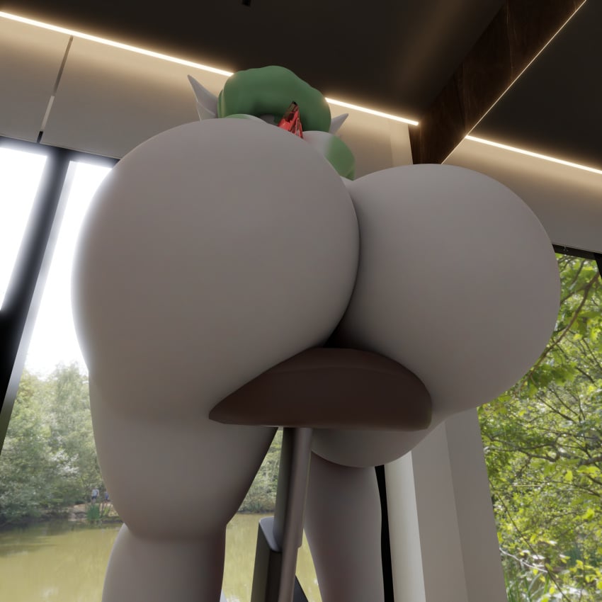 3d_(artwork) anthro ass big_breasts big_butt breasts digital_media_(artwork) female freddypizza gardevoir generation_3_pokemon green_hair hair hi_res huge_breasts huge_butt huge_filesize huge_thighs humanoid mammal nintendo not_furry nude pokemon pokemon_(species) simple_background solo thick_thighs