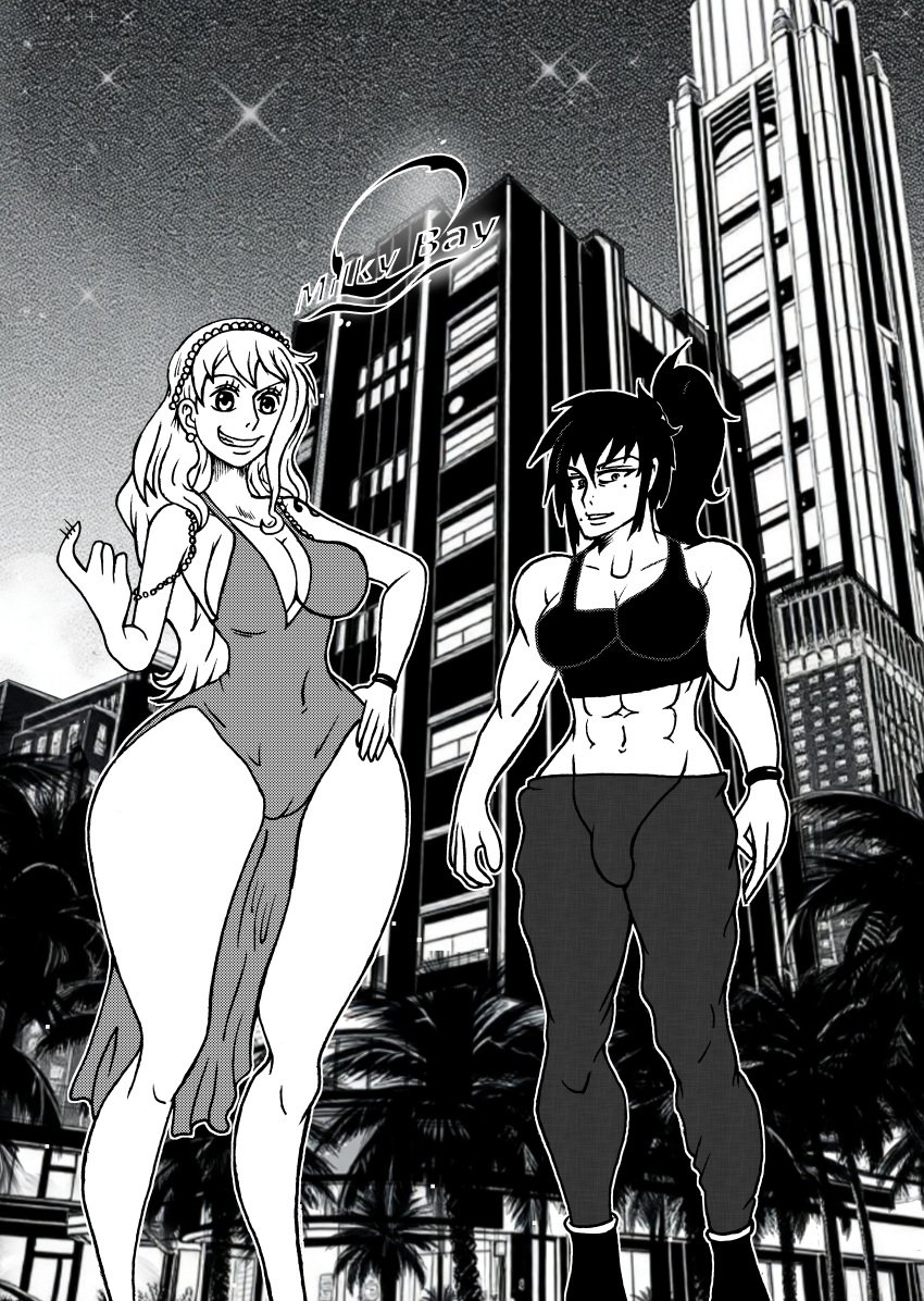 1futa 1girls ai_assisted big_ass big_breasts big_hips big_penis black_and_white club dress futanari hand_on_hip inviting leonie_tax long_hair looking_at_viewer looking_down manga manga_style milky_bay muscular muscular_futa nami nami_(one_piece) nightclub ponytail science_fiction smile