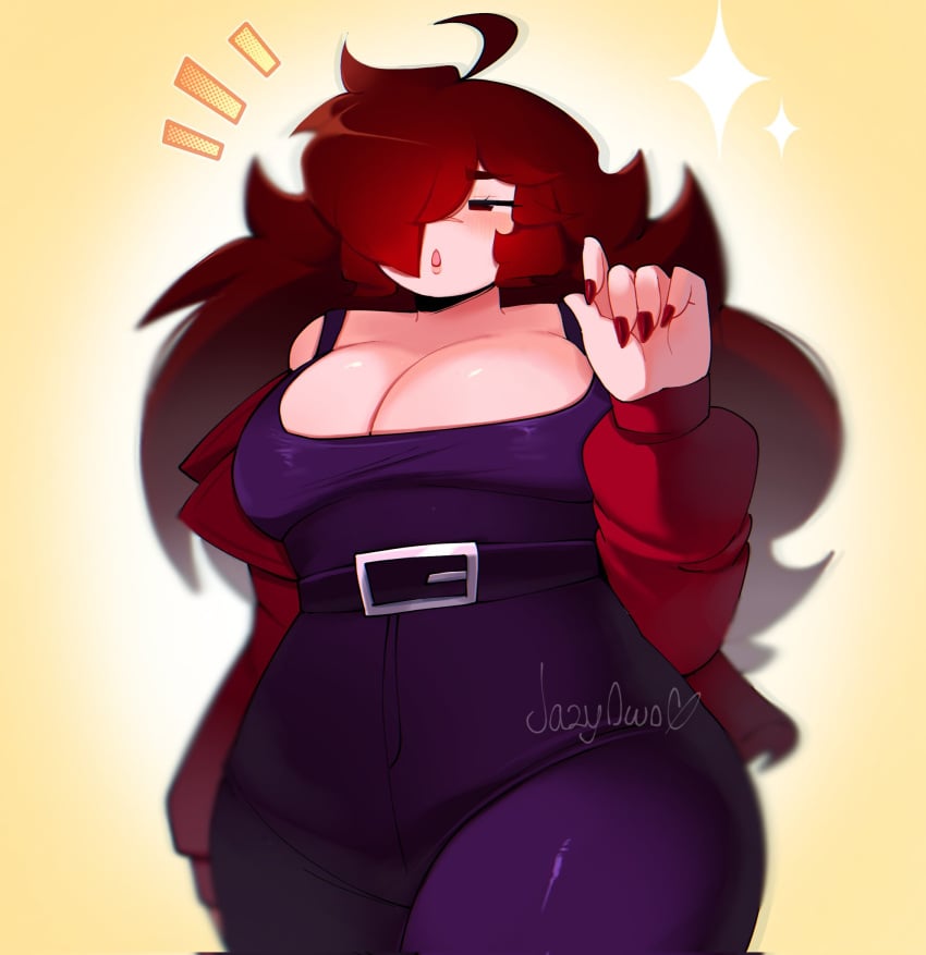 artist_signature auburn_hair black_outfit breasts curvy digital_art digital_drawing_(artwork) friday_night_funkin friday_night_funkin_mod girlfriend_(friday_night_funkin) jazyowo sexy_pose thick trepidation_gf_(friday_night_funkin)