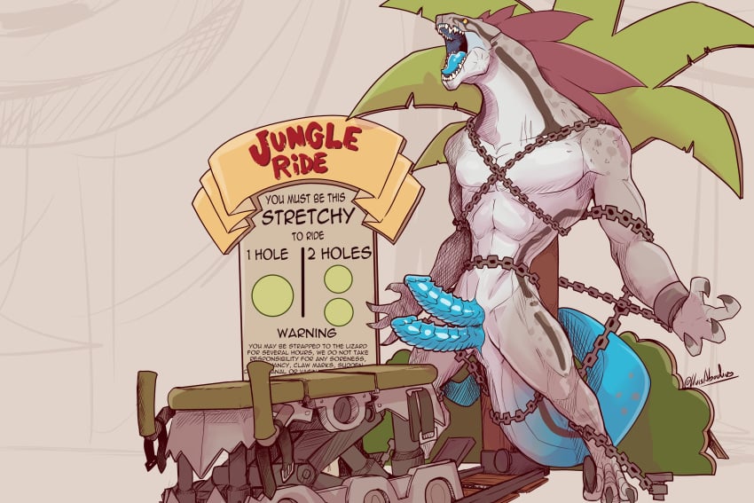 2025 2_penises 3_toes 4_fingers absurd_res anthro blue_penis blue_tail blue_tongue claws digital_media_(artwork) dungeons_and_dragons english_text erection feet finger_claws fingers front_view genitals grey_body grey_skin hasbro hi_res lizardfolk_(dnd) lizardman lluisabadias male multi_genitalia multi_penis nude nude_anthro nude_male open_mouth penis scalie solo standing tail teeth text toe_claws toes tongue wizards_of_the_coast yellow_eyes yu&#039;hiss