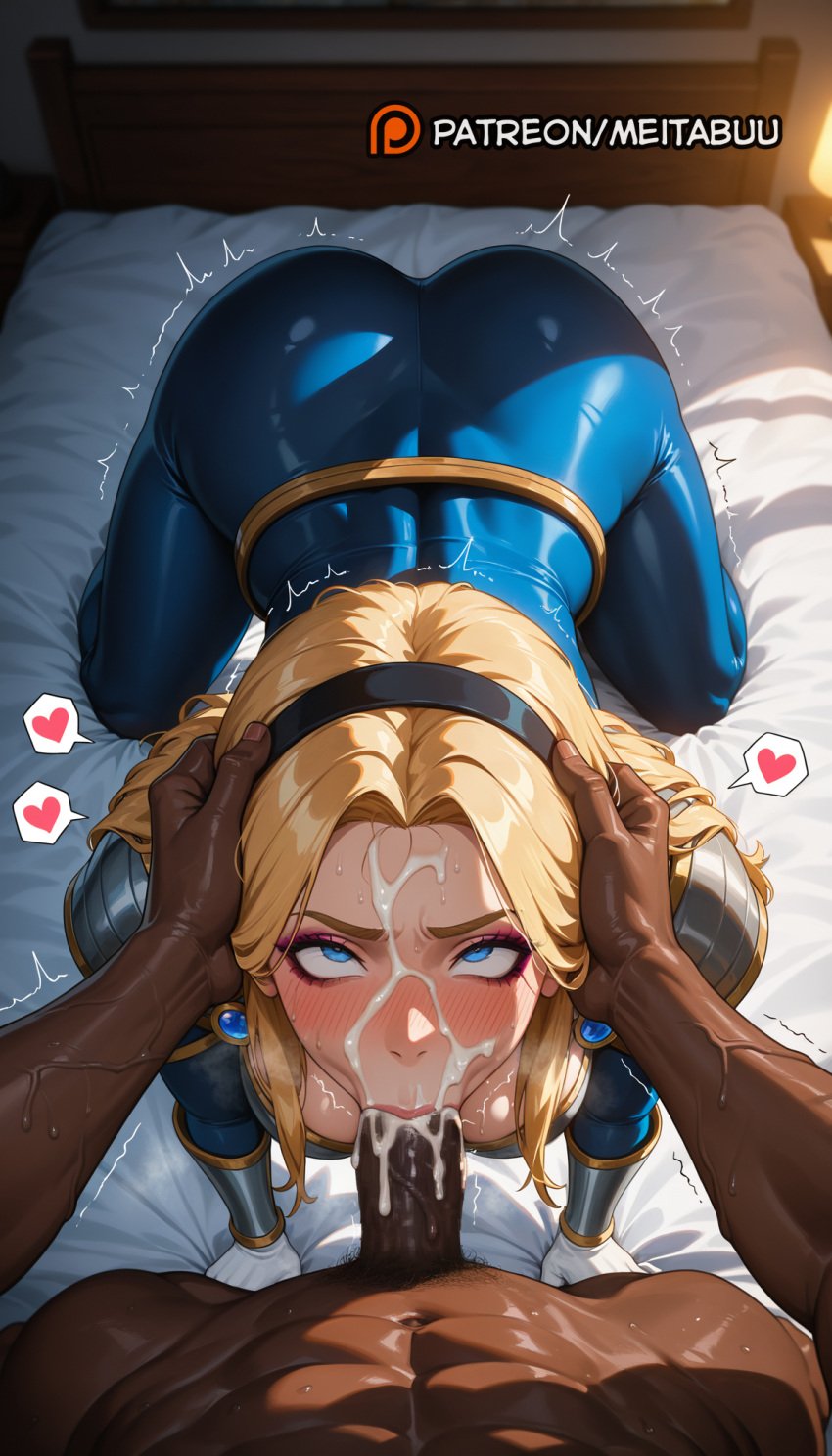 1boy :&gt;= abs ai_generated all_fours armor ass bed bed_sheet black_hairband blonde_hair blue_bodysuit blue_eyes blush bodysuit breasts censored clothed_female_nude_male cum cum_in_mouth cum_overflow dark-skinned_male dark_skin earrings ejaculation facial fellatio female from_above gloves hairband hands_on_another&#039;s_head head_grab heart indoors interracial irrumatio jewelry large_penis league_of_legends league_of_legends:_wild_rift long_hair looking_at_viewer looking_up lux lux_(league_of_legends) lux_legue_of_legends luxanna_crownguard meitabuu mosaic_censoring muscular muscular_male nude on_bed oral penis pov pov_crotch riot_games rolling_eyes solo_focus spoken_heart straight sweat trembling twitching_penis uncensored veins veiny_penis very_dark_skin white_gloves