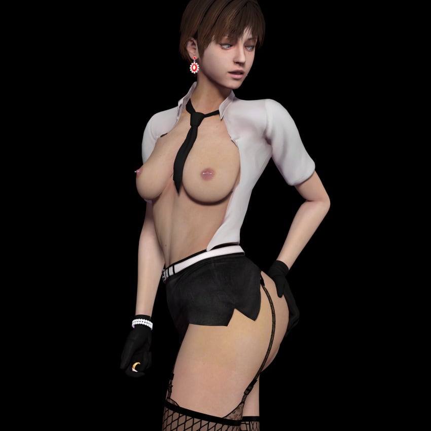 3d athletic athletic_female blue_eyes brown_hair female female_focus pixie_cut rebecca_chambers resident_evil resident_evil_remake short_hair tagme winterssfm