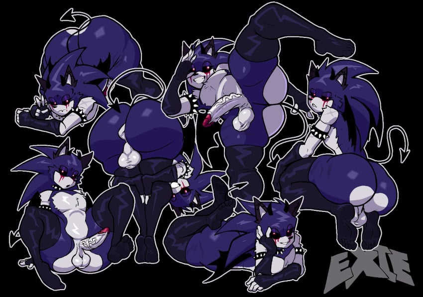 1boy ass ass_focus ass_up balls big_ass big_butt creepypasta demon demon_tail demon_wings erect_penis erection exie_(demonispicy) face_down_ass_up male male_focus male_only multiple_poses nsfw_lies penis sonic.exe sonic.exe_(series) tagme thighhighs various_positions