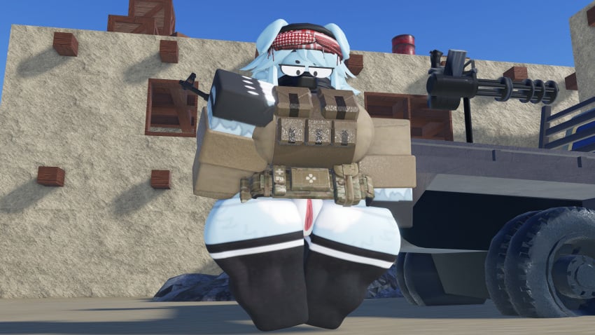 3d admiring_self blue_fur canine canine female female_only floppy_ears furry furry_only nekomaniaa no_panties roblox roblox_avatar robloxian self_upload tactical_gear tactical_nudity terrorist