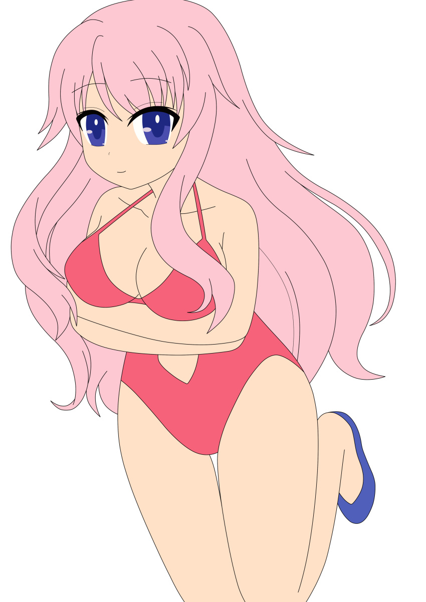 baka_to_test_to_shoukanjuu blue_eyes breasts busty female highres himeji_mizuki legs long_hair photoshop pink_hair smile thighs vector_trace