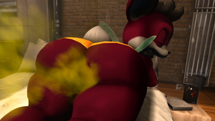 1boy 1male anthro ass ass ass_focus big_ass big_butt big_thighs bubble_ass bubble_butt butt_focus chip_(sonic) doppoarts fart fart_cloud fart_fetish farting farts femboy furry huge_ass huge_butt huge_thighs laying_down laying_on_bed panties red_fur sega solo sonic_(series) sonic_the_hedgehog_(series) yellow_panties