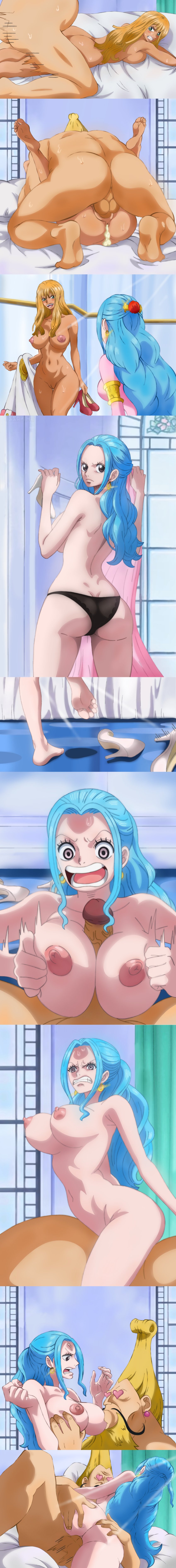 1boy 2girls barefoot cum cum_in_ass cum_in_pussy feet feet_up female kujaku_(one_piece) male marine_(one_piece) nefertari_vivi one_piece rao_jackman soles taking_turns tenryuubito toes