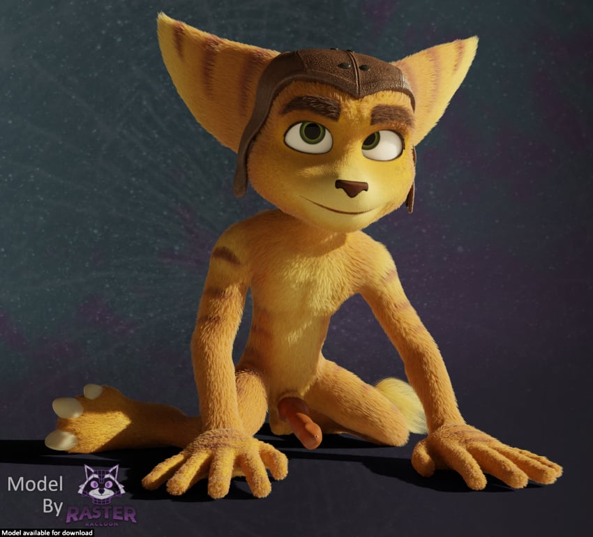 3d_(artwork) anthro balls big_ears blender_(artwork) claws clothing digital_media_(artwork) english_text erection feet front_view fur genitals green_eyes hat headgear headwear hi_res lombax male mammal markings mostly_nude on_model penis pink_penis ratchet_(ratchet_and_clank) ratchet_and_clank ring_(marking) ringed_tail rockyrcoon simple_background smile solo sony_corporation sony_interactive_entertainment spread_legs spreading striped_markings striped_tail stripes tail tail_markings tail_tuft text toe_claws tuft yellow_body yellow_fur