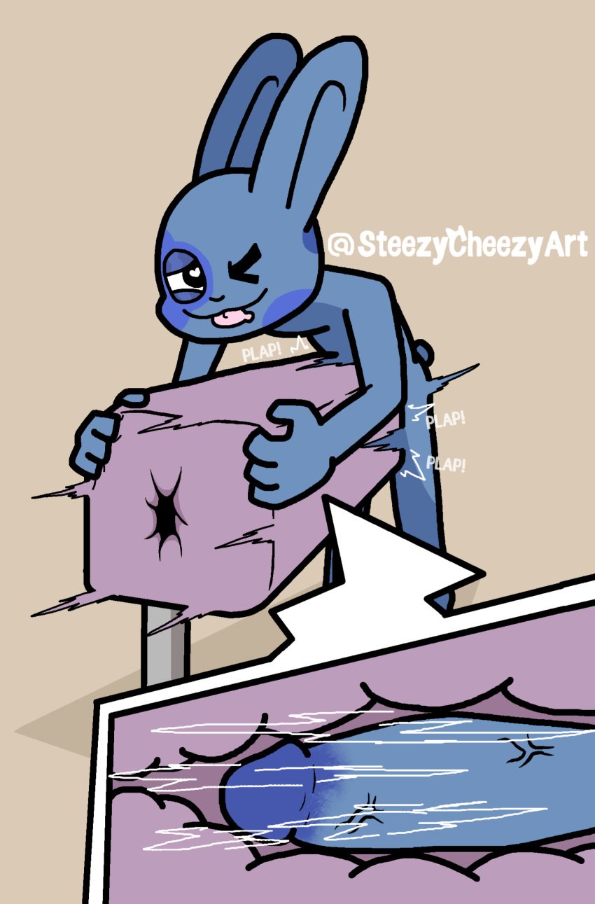 absurd_res anthro big_penis blue_body blue_fur breeding_mount fur genitals heart_eyes heart_symbol hi_res huge_cock humanoid_genitalia humanoid_penis hyper hyper_genitalia hyper_penis lagomorph leporid mammal penetration penis plap rabbit rabbit_ears scut_tail sex_toy sex_toy_penetration short_tail solo solo_male steezycheezy tail tongue tongue_out x-ray_view