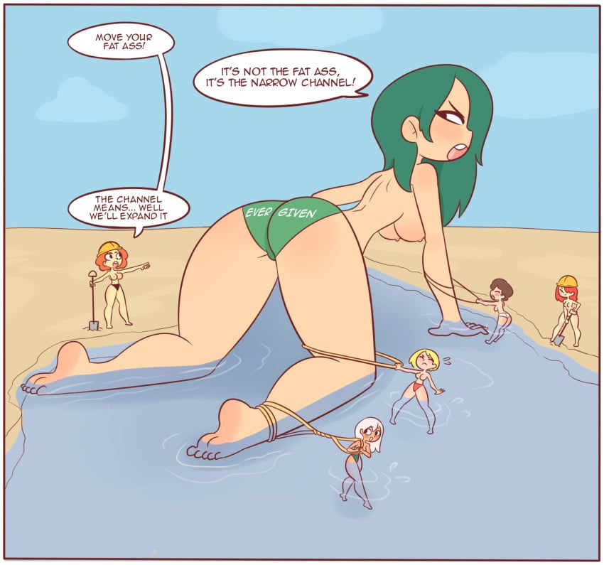 big_ass bikini english_text ever_given female female_only fit_female giantess kotamota minigirl original original_character text