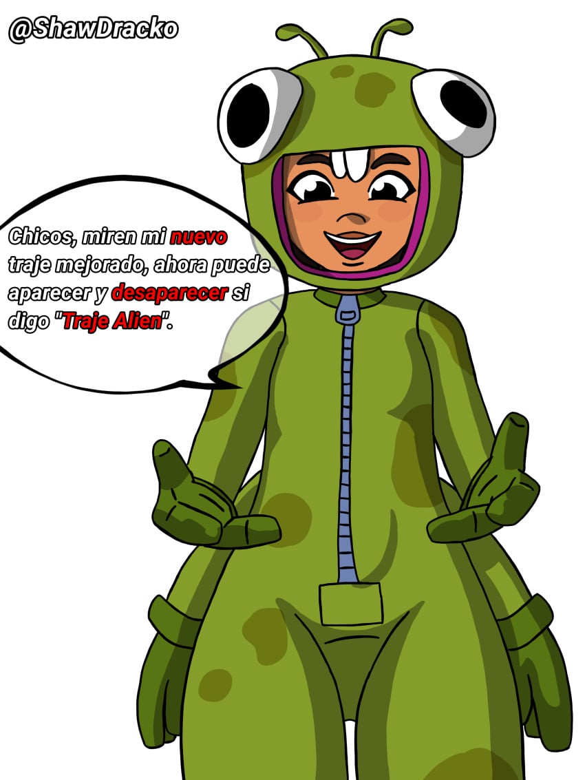 alien_costume costume happy_female spanish_text subway_surfers translation_request yutani_(subway_surfers)