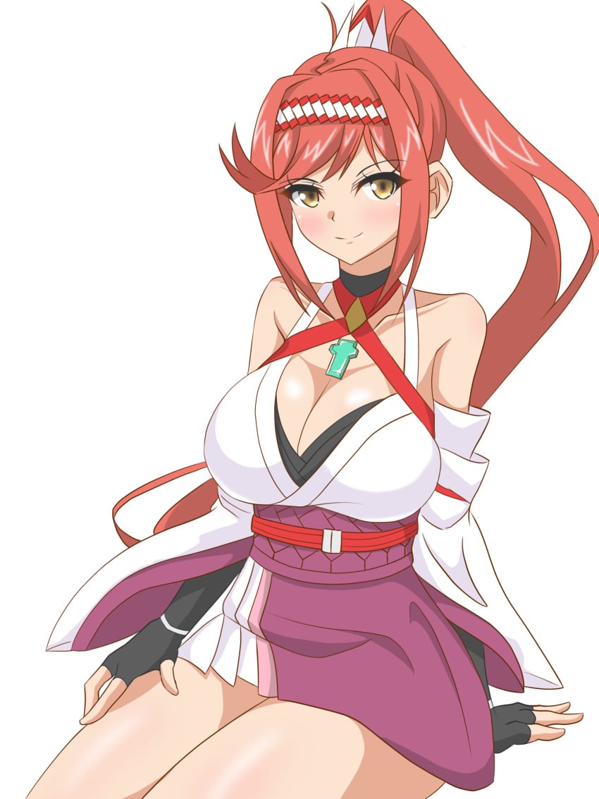 1girls big_breasts cleavage clothed core_crystal glimmer_(xenoblade) hata_(pixiv10403940) nintendo pin_up red_hair xenoblade_(series) xenoblade_chronicles_3 xenoblade_chronicles_3:_future_redeemed yellow_eyes