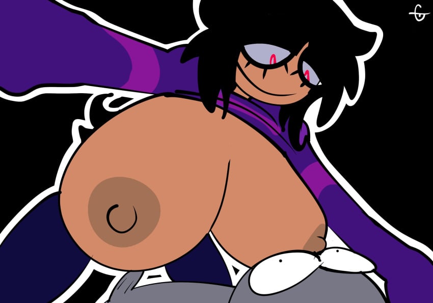 big_breasts black_hair female_on_top jaysonguzman567 needlemouse_(series) red_eyes sarah_henderson_(needlemouse)