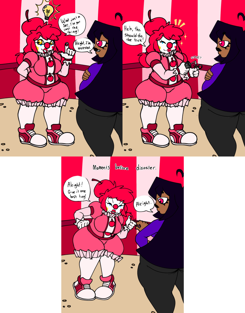 2d 2d_(artwork) 2girls about_to_fart artist_signature ass bianca_(hamb0ne) breasts cherry_(hamb0ne) clown clown_girl comic female female_only hamb0ne oc original_character