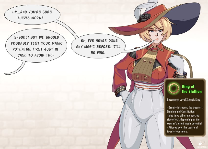 1futa 2024 absurd_res big_breasts blonde_hair blue_eyes breasts clothed clothing commission commissioner_upload dialogue diplomacyraptor_oc english_text fully_clothed futa_only futanari human light-skinned_futanari light_skin looking_back magic_item magic_ring musket musketeer nicoffee penis_expansion penis_growth rose_(flower) rose_ringwaldt solo source_smaller squatting swordswoman text