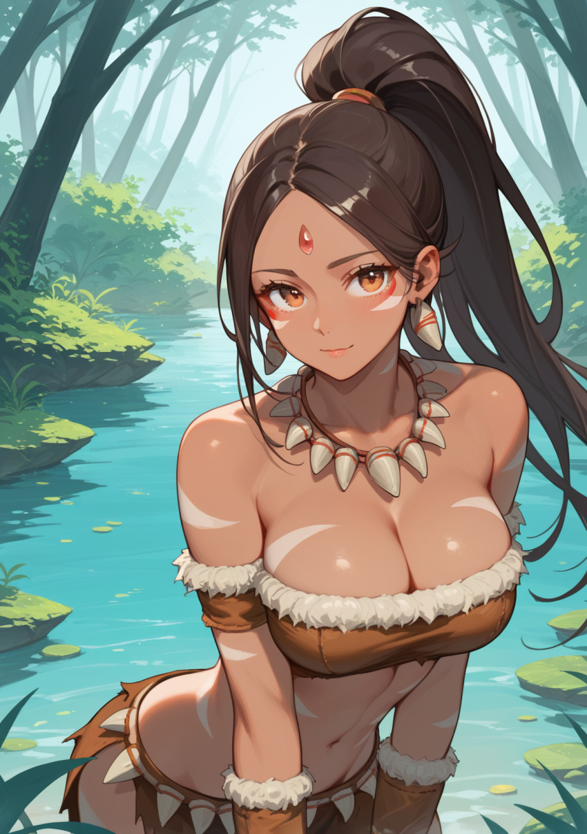 1female 1girl 1girls abs ai_generated boob_focus breast_focus brown_hair brown_hair_female bust_focus chest_focus dark-skinned_female dark_skin ear_piercing ear_piercings ear_ring ear_rings earring earrings female female_abs female_solo forehead_gem forehead_jewel forest forest_background gem_on_forehead hi_res high_res high_resolution highres in_water jewel_on_forehead jungle jungle_background league_of_legends looking_at_viewer nidalee orange_eyes orange_eyes_female ponytail ponytail_female price_last(artist) riot_games shiny shiny_breasts shiny_skin skimpy skimpy_clothes skimpy_costume skimpy_outfit skimpy_panties skimpy_underwear solo_female solo_focus tooth_necklace tribal_markings tribal_tattoo tribal_tattoos