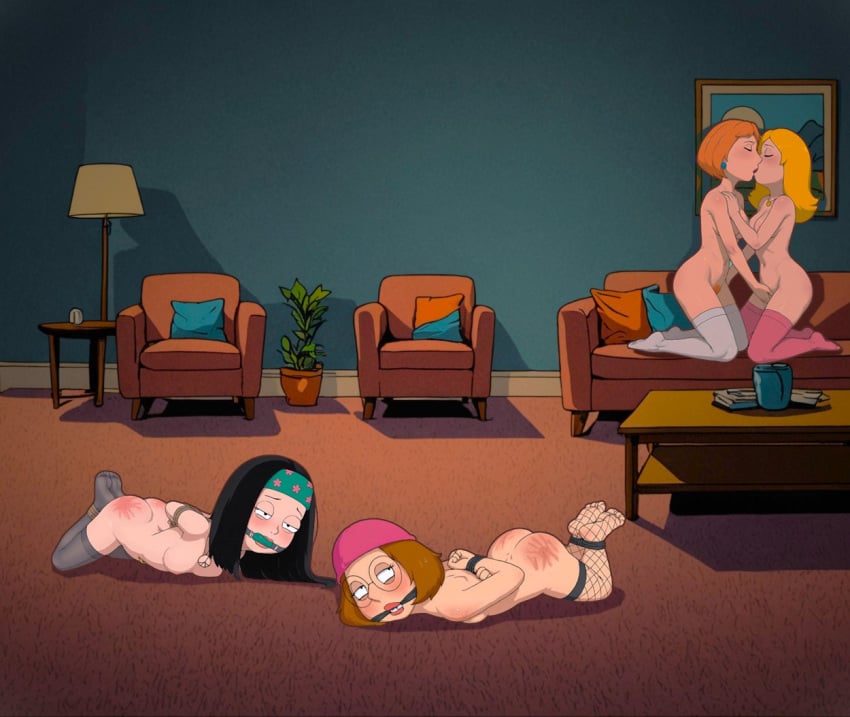 american_dad bondage breasts bryan3 crossover family_guy fingers fishnets francine_smith gagged glasses hat hayley_smith kissing lesbian_sex lois_griffin meg_griffin mother_and_daughter nude spank_marks stockings yuri