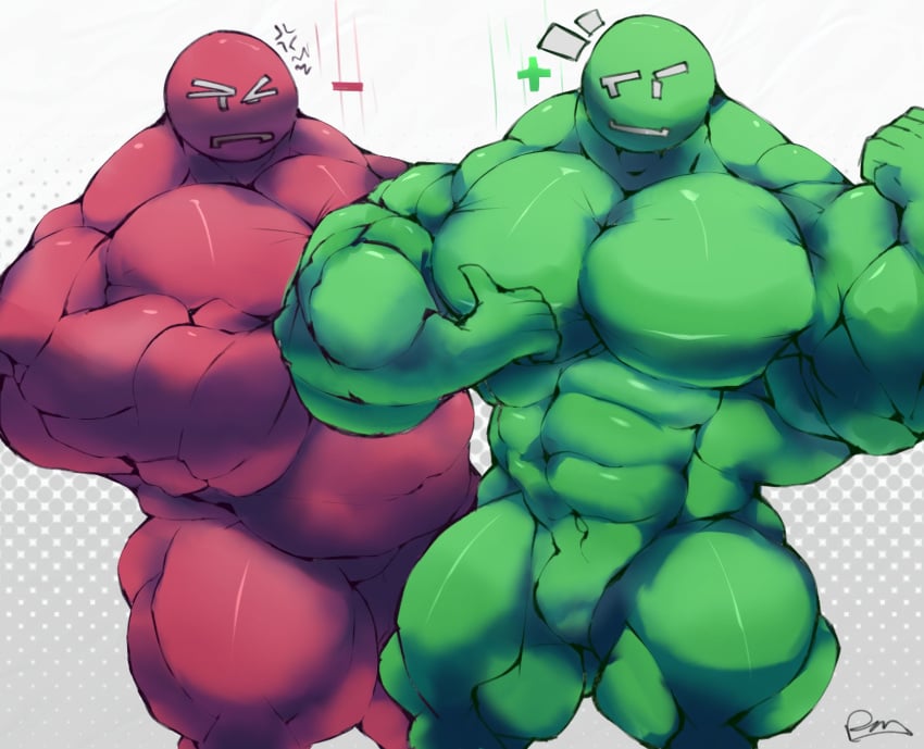 2boys bara big_breasts big_pecs breasts buff bulge cartoony chronoran gay male male_only miiverse muscular muscular_male nintendo pecs pectorals yeah!_(miiverse)