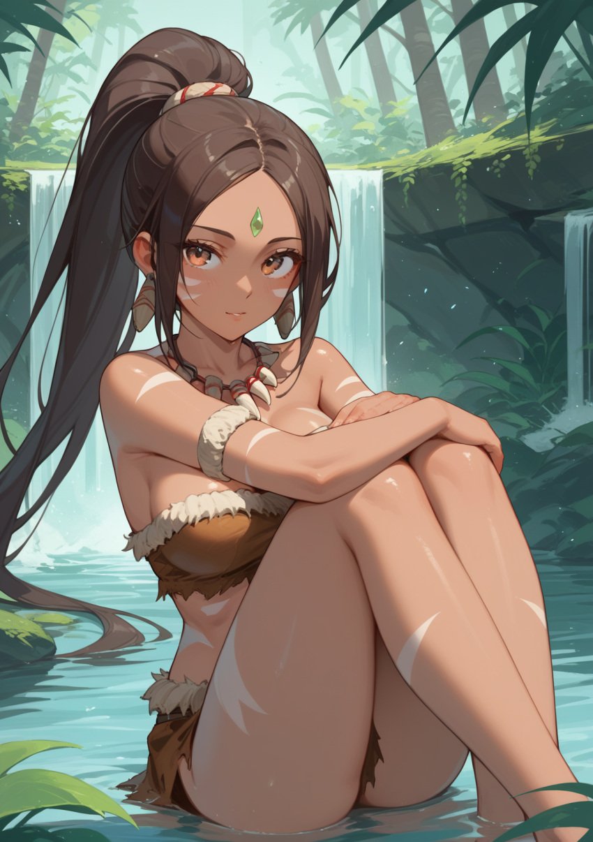 1female 1girl 1girls abs ai_generated boob_focus breast_focus brown_hair brown_hair_female bust_focus chest_focus dark-skinned_female dark_skin ear_piercing ear_piercings ear_ring ear_rings earring earrings female female_abs female_solo forehead_gem forehead_jewel forest forest_background gem_on_forehead hi_res high_res high_resolution highres in_water jewel_on_forehead jungle jungle_background league_of_legends looking_at_viewer nidalee orange_eyes orange_eyes_female ponytail ponytail_female price_last(artist) riot_games shiny shiny_breasts shiny_skin sitting sitting_in_water skimpy skimpy_clothes skimpy_costume skimpy_outfit skimpy_panties skimpy_underwear solo_female solo_focus tooth_necklace tribal_markings tribal_tattoo tribal_tattoos