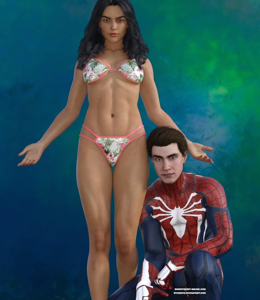 1boy 1girls 3d bikini black_hair brown_hair daz_studio marvel_comics peter_parker spider-man spider-man_(series) stjude90 swimsuit x-23 x-men