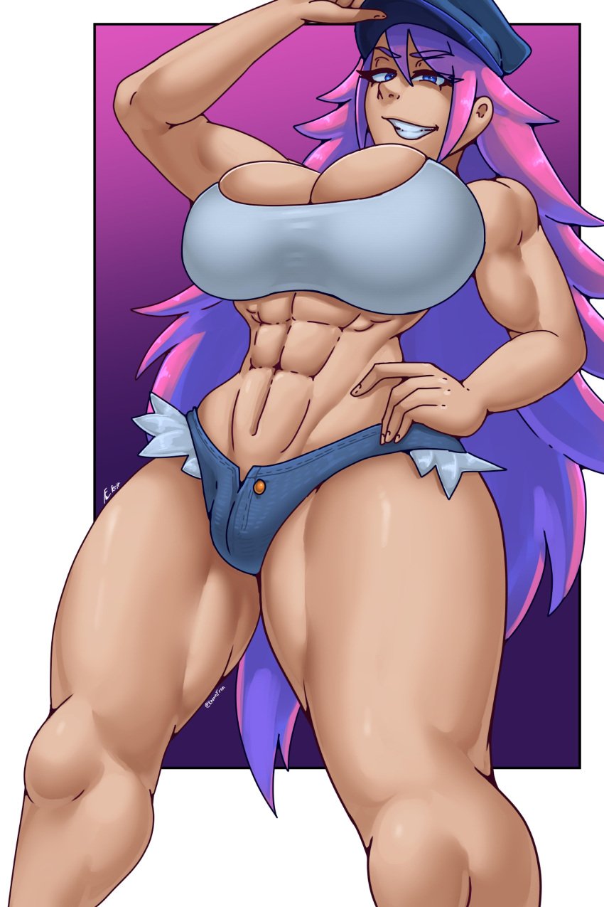 1futa 1girls big_ass big_breasts blue_eyes clothed clothed_female clothing final_fight fit_female knownfran muscular_female pink_hair poison_(final_fight) street_fighter tagme thick_thighs