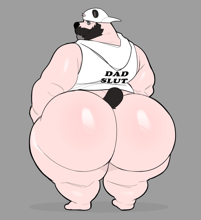 1boy anthro backwards_baseball_cap baseball_cap beard bhm big_ass big_ass_(male) big_butt bottomless bottomless_male daddy dilf facial_hair furry huge_ass huge_butt milkblend overweight overweight_male panda pom_(milkblend)