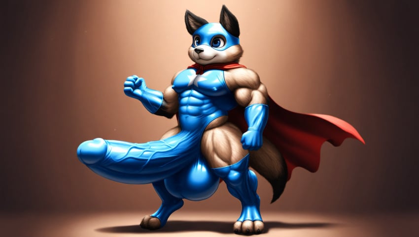 abs ai_generated anthro anthro_only balls_outline barely_contained_penis biceps body_outline bulging_abdomen bulging_pecs clawed_toes cub cute detailed detailed_fur digitigrade dog_tail domestic_dog erection erection_under_clothes furry furry_only hyper hyper_balls hyper_penis latex_gloves latex_mask latex_thighhighs manly mask muscle_tone muscular_arms muscular_male muscular_thighs musculat nai_diffusion pectorals penis_outline red_cape simple_background skintight skintight_suit small_but_hung small_but_hyper solo spandex spandex_suit standing strong superhero veiny_penis wearing_mask young