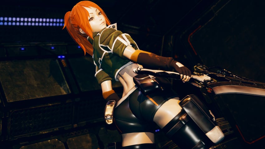 1girls 3d 3d_(artwork) alternate_version_available ass back_view blade bubble_ass bubble_butt code_vein flat_n_thick gloves honey_select honey_select_2 long_hair looking_back omegas orange_hair pantylines perky_ass ponytail revealing_clothes rin_murasame shiny_skin shorts small_breasts solo sword thighhighs tight_ass vest