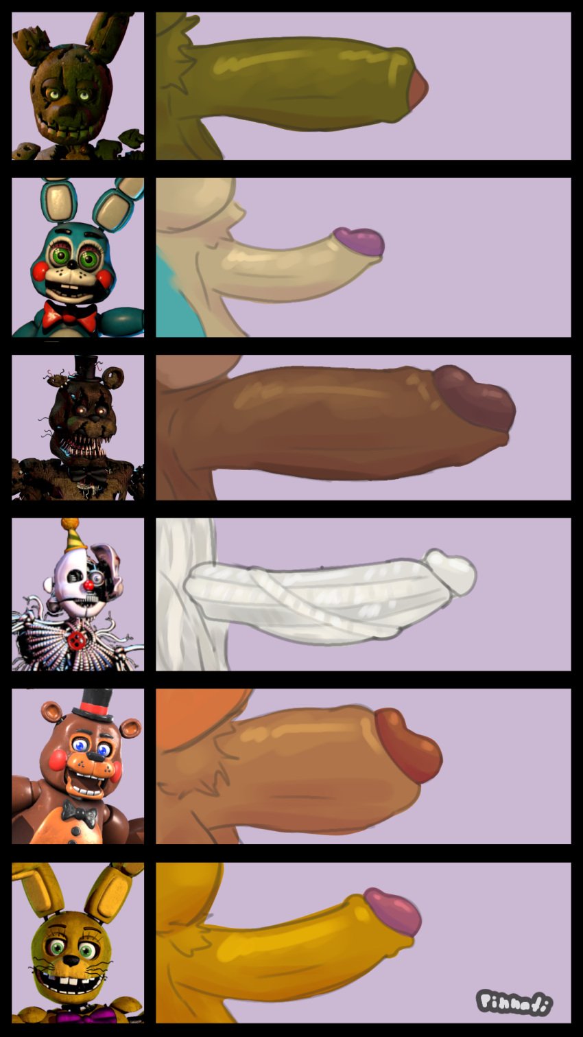 bear big_penis blue_body brown_body ennard_(fnafsl) five_nights_at_freddy's five_nights_at_freddy's_2 five_nights_at_freddy's_3 five_nights_at_freddy's_4 genitals green_body hi_res lagomorph leporid machine male mammal nightmare_freddy_(fnaf) penis pinnati rabbit robot scottgames sister_location spring_bonnie_(fnaf) springtrap_(fnaf) toy_bonnie_(fnaf) toy_freddy_(fnaf) yellow_body