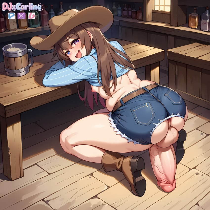 ai_generated arse big_asshole big_dick cowboy cowboy_hat cowgirl djxcarline erection far_west femboy huge_asshole huge_cock trap wild_west