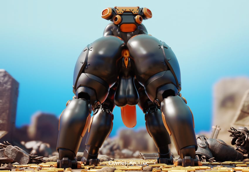 3d 4_legs absurd_res anus apulaz back back_view backpack balls big_ass big_balls big_penis dark_body full-package_futanari futanari genitals gynomorph hi_res intersex low-angle_view machine orange_anus orange_pussy penis pussy quadruped robot solo taur valkyrie-1_(kruuxx)