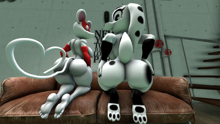 101_dalmatian_street 101_dalmatians 2girls 3_toes 3d 3d_(artwork) 3d_model 5_toes anthro armwarmers ass ass ass_focus ass_to_ass barefoot big_ass booty breasts bubble_butt caked_up canid canine canine canis cheeks couch crossover dalmatian dat_ass disney dolly_(101_dalmatians) duo feet furry living_room looking_at_viewer looking_back mask mouse ms._mowz naked nintendo nipples nude paper_mario:_the_thousand_year_door pawpads paws presenting presenting_ass presenting_hindquarters pussy rat rodent sciurid seductive sideboob smile soles source_filmmaker source_filmmaker_(artwork) spotted_fur super_mario_bros. teasing teasing_ass thicc thick thick_ass thick_butt thick_thighs white_fur yiff