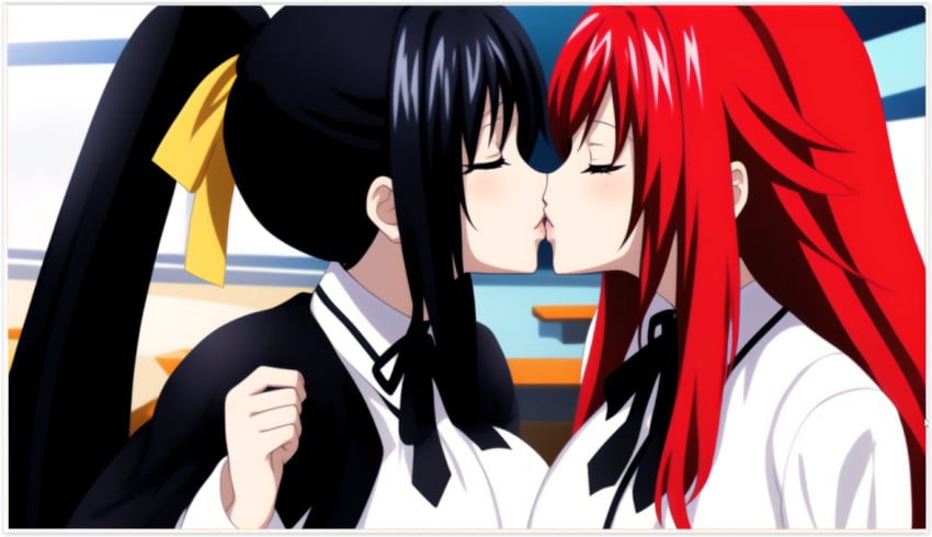 2girls ai_generated akeno_himejima girl_on_girl girlfriend high_school_dxd kissing lesbian_couple lesbian_kiss rias_gremory yuri yuri yuri