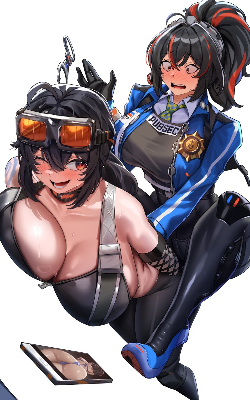 2girls big_breasts bikini black_hair enma_(enmanuelart) enmanuelart20 grace_howard huge_breasts yuri zenless_zone_zero zhu_yuan