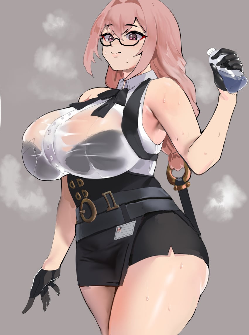 1girls big_breasts busty female female_only glasses hoyoverse huge_breasts large_breasts legs light-skinned_female light_skin mihoyo milf sweat sweating sweaty thick thick_thighs thighs tsukishiro_yanagi yotahen zenless_zone_zero