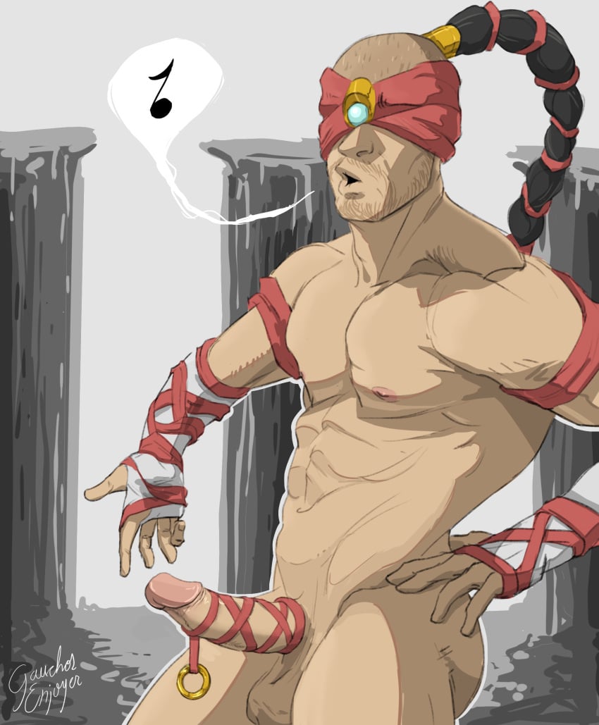 bald balls bara big_penis blindfold bondage chest cock_ring dick erection gaucho_enjoyer gay league_of_legends lee_sin male male_only muscles muscular muscular_arms muscular_chest muscular_male nipples penis solo