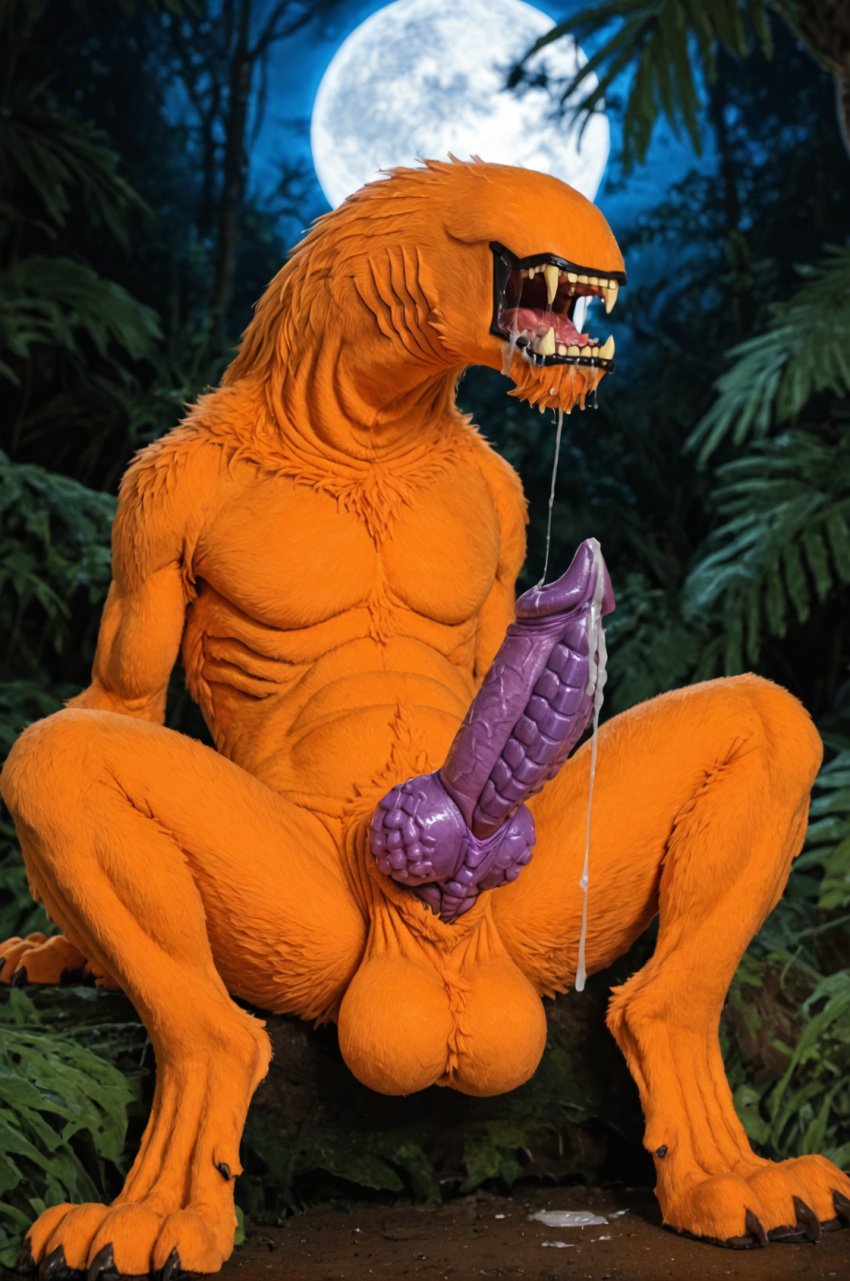 ai_generated alien ben_10 canine_penis cartoon_network civitai cock drooling feral knot male male_only orange_fur penis purple_penis tagme vulpimancer wildmutt