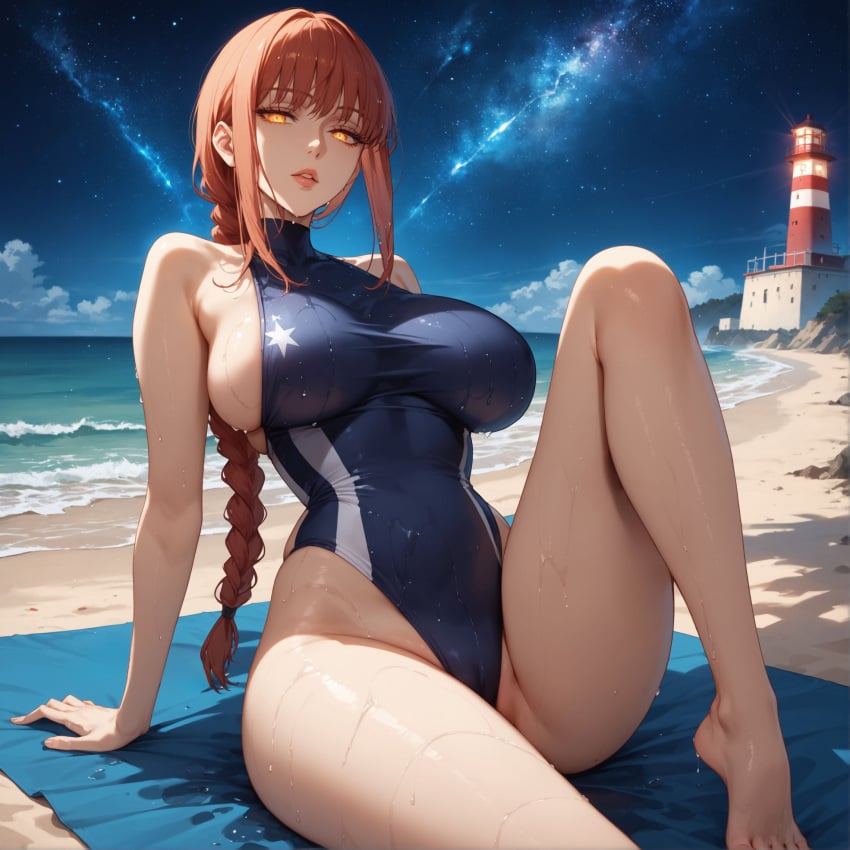 1girls ai_generated alex-schura arm_support bangs bare_arms bare_legs bare_shoulders barefoot beach blue_one-piece_swimsuit blue_sky blush braid braided_ponytail breasts brown_hair chainsaw_man clavicle closed_mouth clothing cloud covered_collarbone covered_navel curvaceous curvaceous_female curvaceous_figure curvy curvy_figure day feet feet_out_of_frame female female female_focus female_only foot_out_of_frame groin hair_ornament halterneck highleg highleg_swimsuit horizon impossible_clothes inviting inviting_to_sex knee_up large_breasts leaning_back legs lighthouse lips long_hair looking_at_viewer makima_(chainsaw_man) mature_female navel night night_sky ocean one-piece_swimsuit orange_eyes outdoors parted_lips ponytail presenting presenting_breasts presenting_hindquarters presenting_pussy presenting_self red_hair ringed_eyes sand seductive seductive_look seductive_smile shiny shiny_skin sideboob sidelocks single_braid sitting skindentation sky smile solo spread_legs star_(sky) star_(symbol) starry_sky sweat swimsuit thick_thighs thighs tied_hair toenails toes turtleneck voluptuous voluptuous_female water wet yellow_eyes