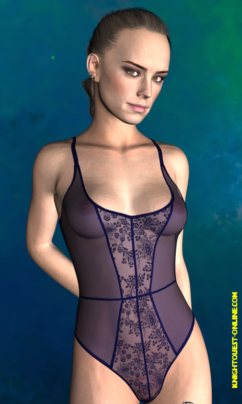 1girls 3d arms_behind_back female lingerie one-piece_lingerie rey see-through star_wars stjude90