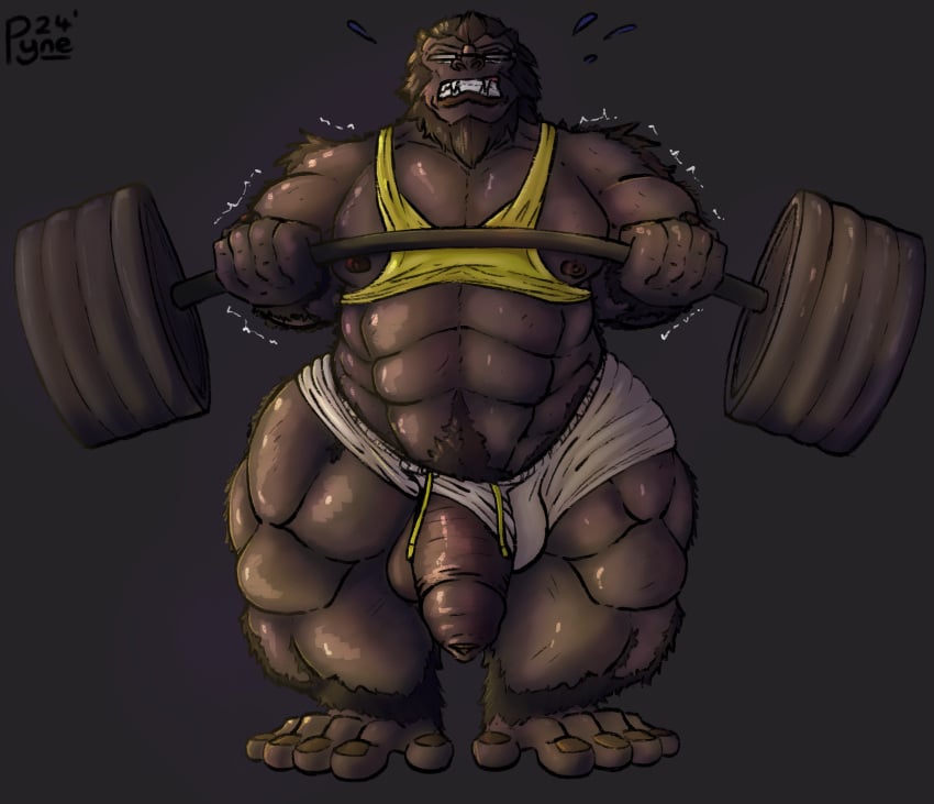 abs absurd_res ape barazoku biceps big_feet big_muscles big_penis black_body black_hair black_nipples black_skin blizzard_entertainment bodily_fluids bottomwear clothing exercise eyewear feet fingernails flaccid foreskin genitals glasses glistening glistening_body gorilla hair haplorhine hi_res huge_muscles hyper hyper_muscles male male_only mammal muscular nails nipples overwatch penis prehensile_feet primate pyne_(artist) shaking shirt shorts solo struggling sweat tank_top teeth thigh_muscles toenails toes topwear wardrobe_malfunction weightlifting white_bottomwear white_clothing white_shorts winston_(overwatch) workout yellow_clothing yellow_shirt yellow_tank_top yellow_topwear