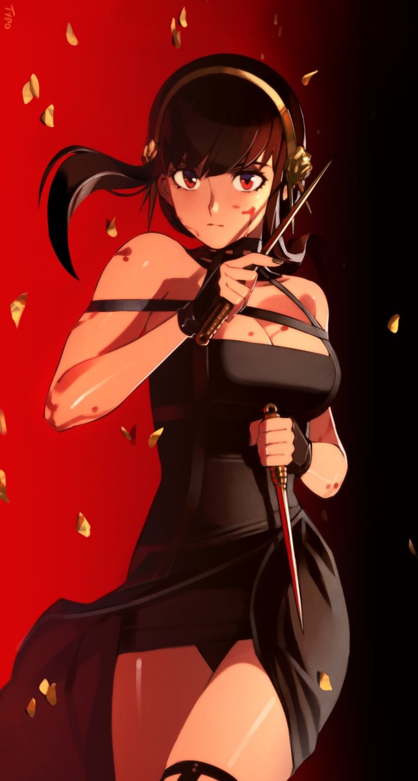 1girls 2024 absolute_territory artist_name artist_signature assassin bare_arms bare_shoulders big_breasts black_dress black_hair black_legwear blood blush breasts choker cleavage cleavage_cutout curvaceous curvy curvy_body curvy_female curvy_figure dress eye_contact eyebrows eyelashes eyes female female_focus female_only gold hair hair_ornament hair_over_shoulder hair_over_shoulders hartman_hips hi_res high_resolution highres hips hires holding_hair holding_own_hair hourglass_figure huge_breasts human knives long_hair looking_at_viewer looking_to_the_side makeup navel necklace neutral_expression optionaltypo painting_(artwork) panties pinup red_eyes smile solo solo_female solo_focus spy_x_family stiletto_(weapon) thick_thighs thighs thorn_princess very_long_hair white_skin wide_hips yor_briar yor_forger zettai_ryouiki