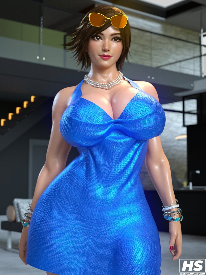 1girls 3d 3d_(artwork) artist_logo artist_signature asian asian_female asuka_kazama bare_arms big_breasts breasts brown_eyes brown_hair busty choker cleavage dress female hagiwara_studio hair hips huge_breasts japanese japanese_female kazama_asuka large_breasts light-skinned_female light_skin massive_breasts namco seductive short_hair tekken tekken_8 video_game video_game_character video_game_franchise video_games voluptuous voluptuous_female