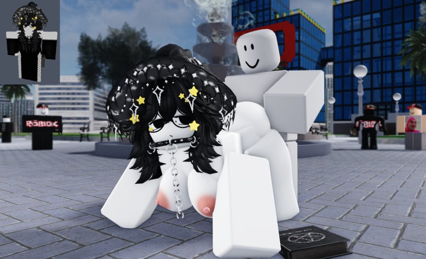 1boy 1girls 3d background_characters backshots big_ass big_breasts chains collar doggy_style doggy_style_position dummy_(roblox) emo filthy_frank goth grey_skin guest_(roblox) ninjashyper2 nude nude_female outside pink_guy public public_sex reference_image roblox roblox_avatar robloxian self_upload tagme white_skin witch witch_costume witch_hat